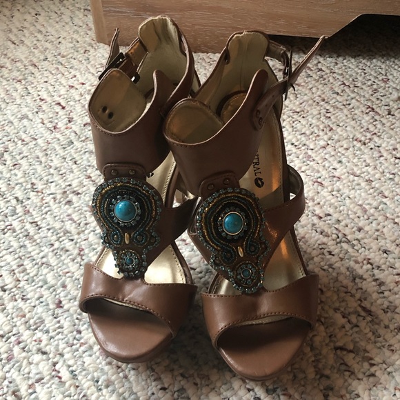 Body Central open toe heel. Turquoise front - Picture 2 of 7